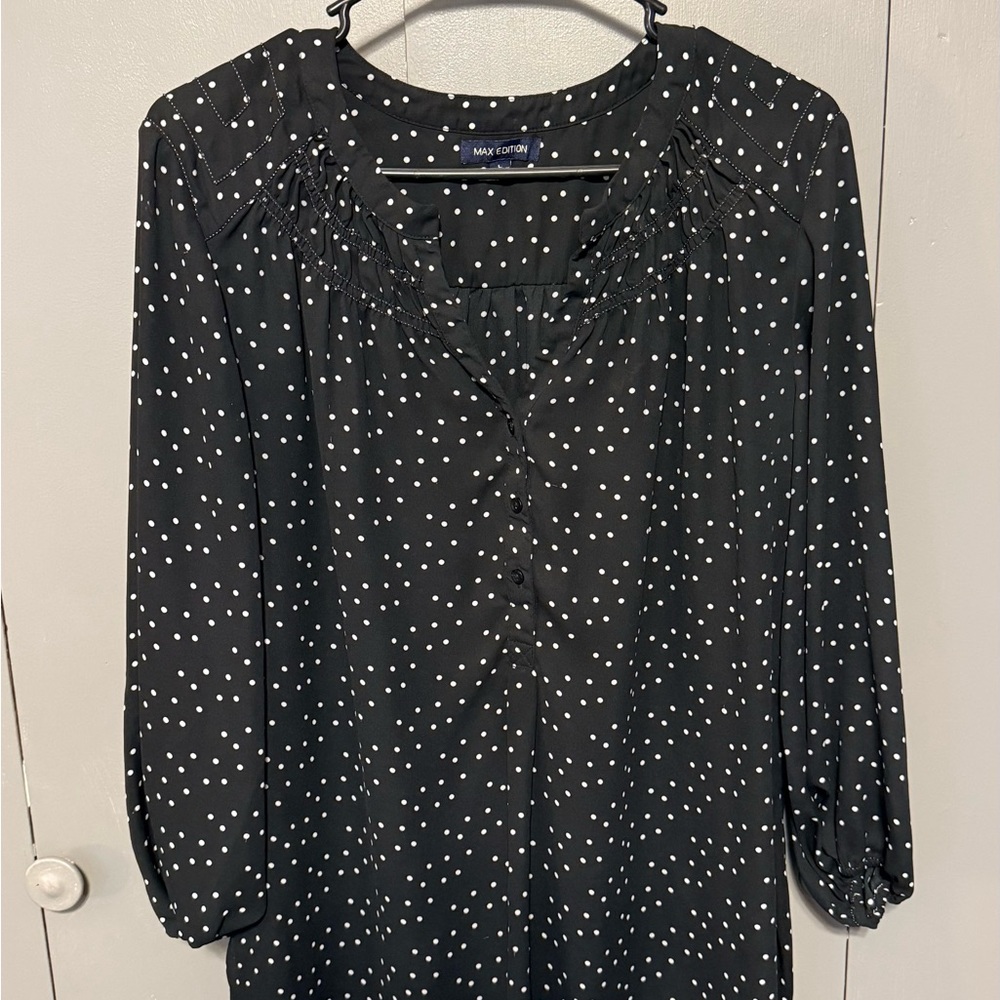 Max Edition Black Blouse with White Dots